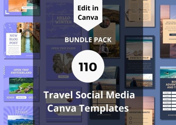 Elevate Your Brand with 110 Travel Social Media Canva Templates
